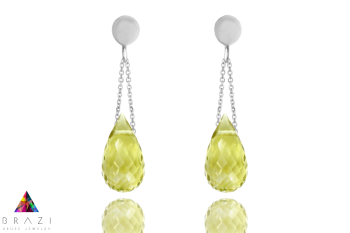 Kolczyki z naturalnym kwarcem cytrynowym w srebrnej oprawie, szlif kropli, biżuteria Brazi