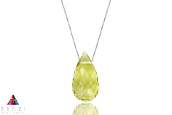 Naszyjnik Brazi Druse Jewelry: Kwarc Lemon, fasetowany, kształt kropli.