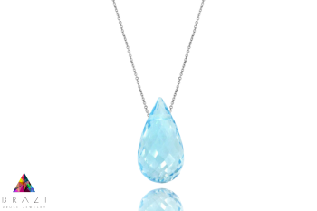 Naszyjnik ze srebrnym łańcuszkiem i błękitnym topazem w formie kropli, minimalistyczna biżuteria Brazi