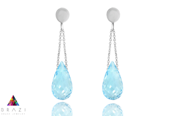 Srebrne kolczyki z naturalnym topazem Sky Blue w kształcie kropli, biżuteria Brazi