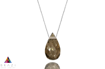 Naszyjnik z naturalnym kwarcem dymnym w formie kropli na srebrnym łańcuszku, biżuteria Brazi