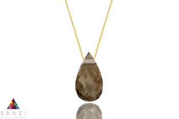 Brazi Druse Jewelry: Komplet Kwarc Dymny Krople – elegancki naszyjnik z fasetowanym, brązowym kamieniem.