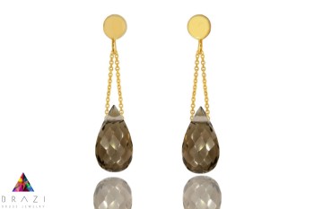 Brazi Druse Jewelry: Komplet Kwarc Dymny Krople – eleganckie kolczyki z fasetowanymi kamieniami w kształcie kropli.