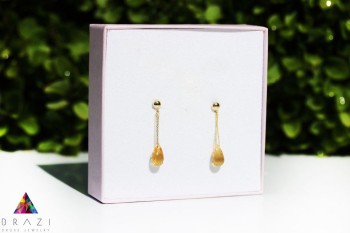 Kolczyki Brazi Druse Jewelry: Cytryn, złote, w kształcie kropli.