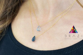 Brazi Druse Jewelry: Naszyjnik Topaz London Blue, kropla, złoty.