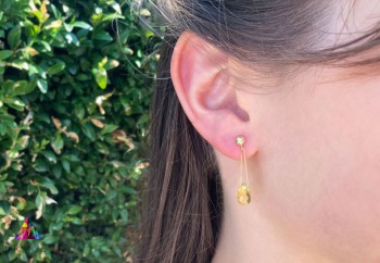 Pozłacane kolczyki z kwarcem cytrynowym w formie fasetowanej kropli, biżuteria Brazi