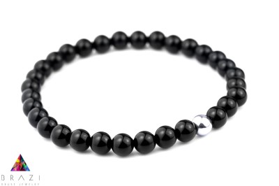 Bransoletka męska z czarnego turmalinu i hematytu ułożona w okrąg, biżuteria Brazi