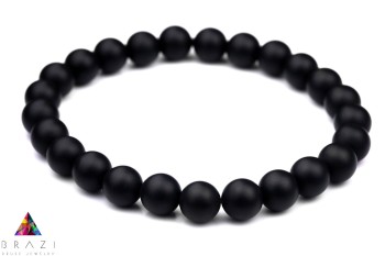 Bransoletka męska z matowego czarnego turmalinu na elastycznej gumce, biżuteria marki Brazi