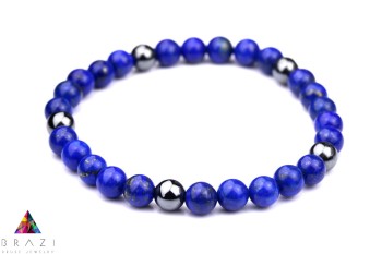 Bransoletka męska z naturalnego lapis lazuli i grafitowego hematytu, biżuteria Brazi