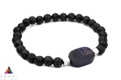 Męska bransoletka Brazi Druse Jewelry z lawy i sodalitu,  elegancka,  z owalnym elementem sodalitu.