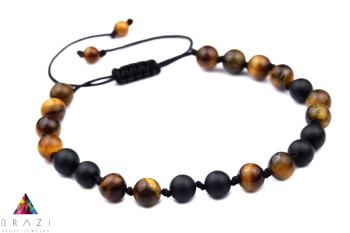 Bransoletka Męska Tygrysie Oko i Turmalin Makrama