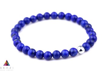 Męska bransoletka z naturalnego lapis lazuli ze srebrnym koralikiem, biżuteria marki Brazi