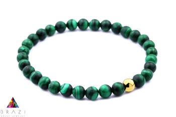Bransoletka męska z naturalnego malachitu i hematytu ze złotym detalem, biżuteria Brazi