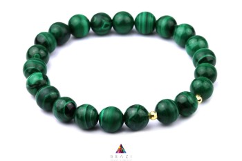 Bransoletka z naturalnego malachitu ze złotymi przekładkami, biżuteria marki Brazi