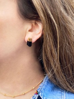 Kolczyki Turmalin Czarny złocone