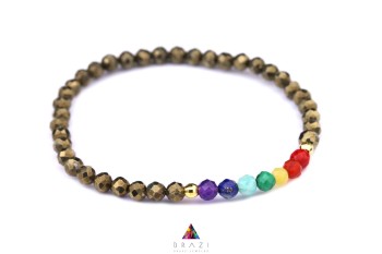 Bransoletka z fasetowanego pirytu i siedmiu kolorowych kamieni naturalnych, biżuteria marki Brazi.
