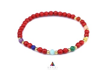 Bransoletka z naturalnych kamieni na elastycznej gumce, wielobarwne gładkie koraliki, biżuteria Brazi
