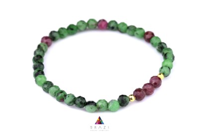 Bransoletka z naturalnego rubinu i zoisytu z fasetowanymi kamieniami i złotymi dodatkami, biżuteria Brazi