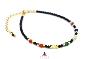 Bransoletka z naturalnych kolorowych turmalinów z pozłacanym zapięciem i przedłużką, biżuteria Brazi