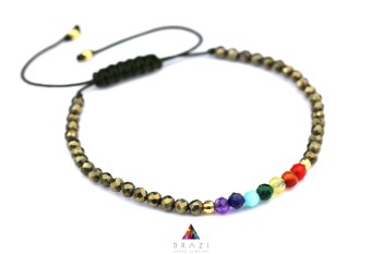 Bransoletka Piryt Czakry Makrama:  regulacja, kamienie naturalne.