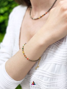 Bransoletka Piryt Czakry Brazi Druse Jewelry: kolorowa, delikatna, z kamieniami naturalnymi.