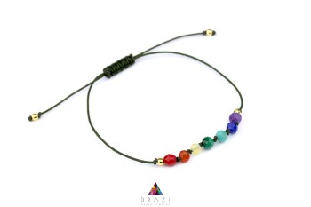 Bransoletka Brazi Druse Jewelry z kamieniami czakr, khaki, makrama.