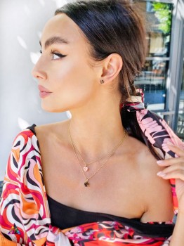 Naszyjnik Brazi Druse Jewelry z kwarcu różowego i trylionu, złoto 585.