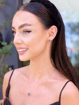 Naszyjnik Brazi Druse Jewelry z niebieskim topazem London Blue, 4 ct, szlif trylion.