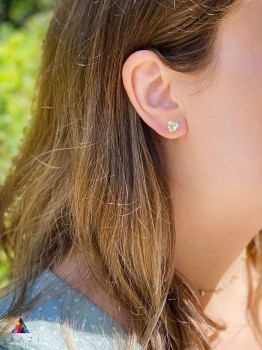 Kolczyki Prasiolit Brazi Druse Jewelry, 3 ct, trylion, jasnozielone.