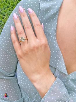 Pierścionek Prasiolit Brazi Druse Jewelry, trylion, złoty.