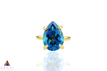 Pierścionek Topaz London Blue 6 ct. Kropla złoto 585