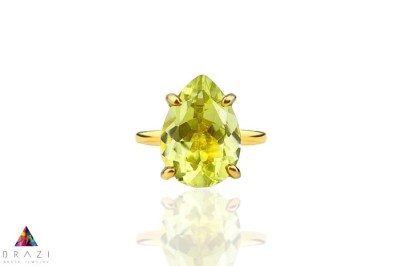 Pierścionek Brazi Druse Jewelry z kwarcu lemon, 6 ct, kropla, złoto 585.
