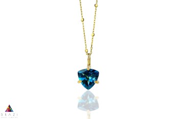 Naszyjnik Brazi Druse z topazem London Blue, 4 ct, trylion, złoto 585.