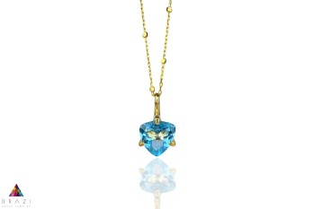 Naszyjnik Brazi Druse z niebieskim topazowym trylionem w złotej oprawie 585.