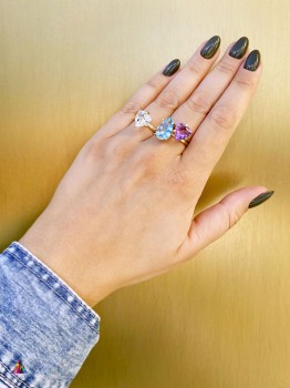 Pierścionek ametystowy 4 ct., trylion, złoty.