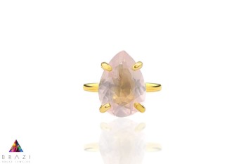 Pierścionek Kwarc Różowy 6 ct. Kropla złoto 585 