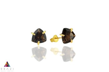 Kolczyki Kwarc Dymny 3 ct. Trylion złoto 585 