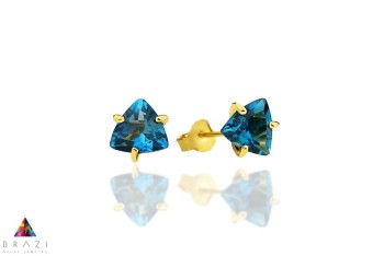 Kolczyki Topaz London Blue 3 ct. Trylion złoto 585 