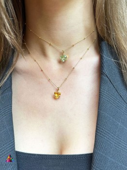 Naszyjnik Prasiolit 4 ct. Trylion, Brazi Druse Jewelry: delikatny, złoty naszyjnik z serduszkowym prasiolitem.
