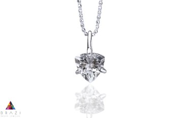 Srebrny naszyjnik z kryształem górskim o szlifie tryliona na łańcuszku kulkowym, marka Brazi