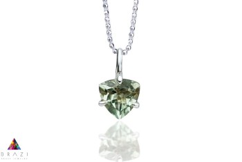 Srebrny naszyjnik z naturalnym prasiolitem o szlifie trylion na łańcuszku kulkowym, biżuteria Brazi