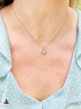 Złoty naszyjnik z naturalnym kryształem górskim na łańcuszku kulkowym, biżuteria Brazi
