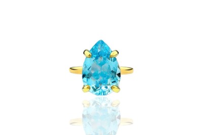 Pierścionek Brazi Druse, Topaz Sky Blue 6 ct., kropla, złota oprawa.