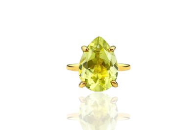 Pierścionek Brazi Druse, Kwarc Lemon 6 ct., oprawa złota, kształt kropli.