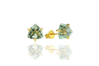 Para kolczyków z prasiolitem o szlifie trylion w oprawie z żółtego złota, biżuteria Brazi.