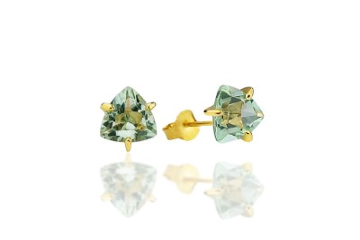 Para kolczyków z prasiolitem o szlifie trylion w oprawie z żółtego złota, biżuteria Brazi.