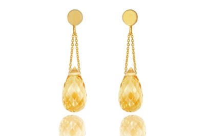 Kolczyki z fasetowanym cytrynem w kształcie kropli w oprawie z żółtego złota, biżuteria Brazi
