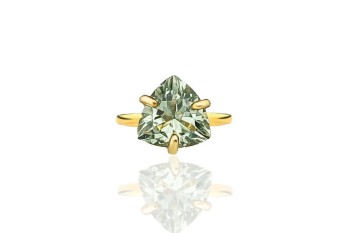 Pierścionek Prasiolit Brazi Druse Jewelry, trylion, złoty, 4 ct.