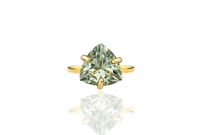 Pierścionek Prasiolit Brazi Druse Jewelry, trylion, złoty, 4 ct.