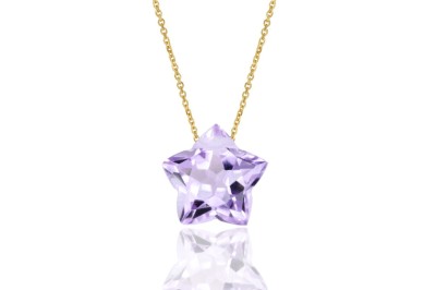 Naszyjnik z naturalnym ametystem w kształcie gwiazdki na złotym łańcuszku, biżuteria Brazi